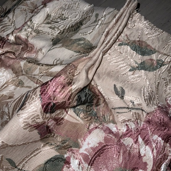 Pair JCPenny Pinch Pleat Lined Burgundy Olive & Tan Floral Curtains 50 X 84 - Picture 4 of 6